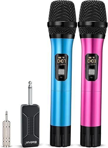 Miniatura 9 de Bietrun Micrófono Inalámbrico XLR, Conjunto de Micrófono Dinámico de Metal Portátil Dual UHF con Receptor Recargable, Adaptador XLR a 1/4