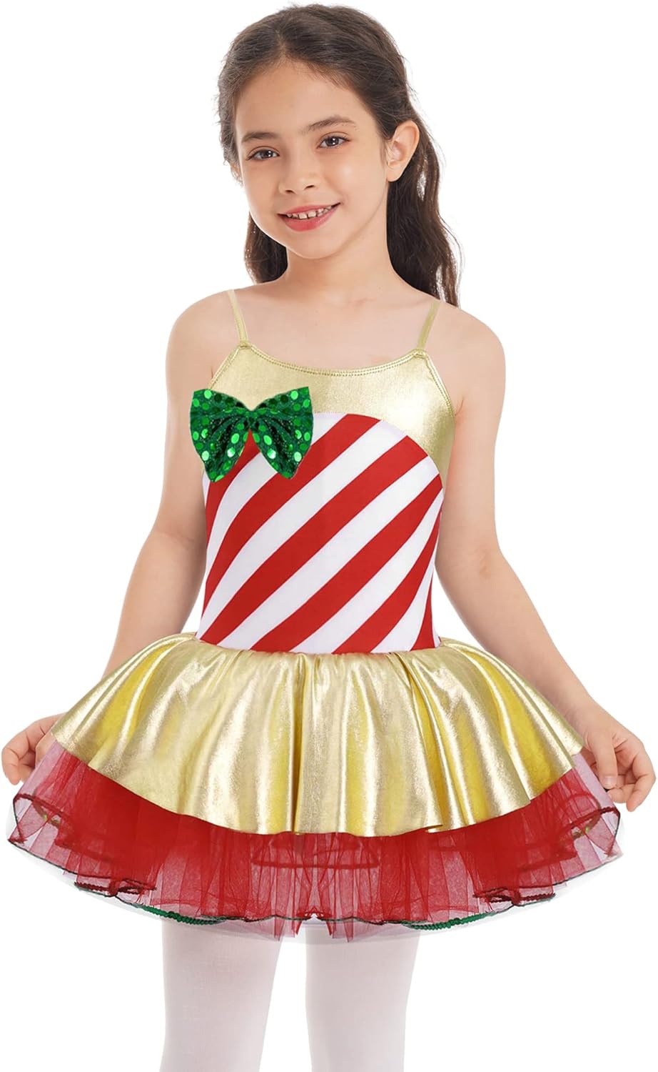 TiaoBug Kids Girls Shiny Sequins Christmas Dance Dress Santa Claus Costumes Ballet Tutu Figure Ice Skating Dress