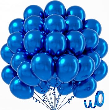 Awenztech Metallic Blue Balloons 12 inch, Chrome Blue Latex Balloons 50pcs Party Balloons for Graduation Christening Baby Shower Birthday Party Decorations