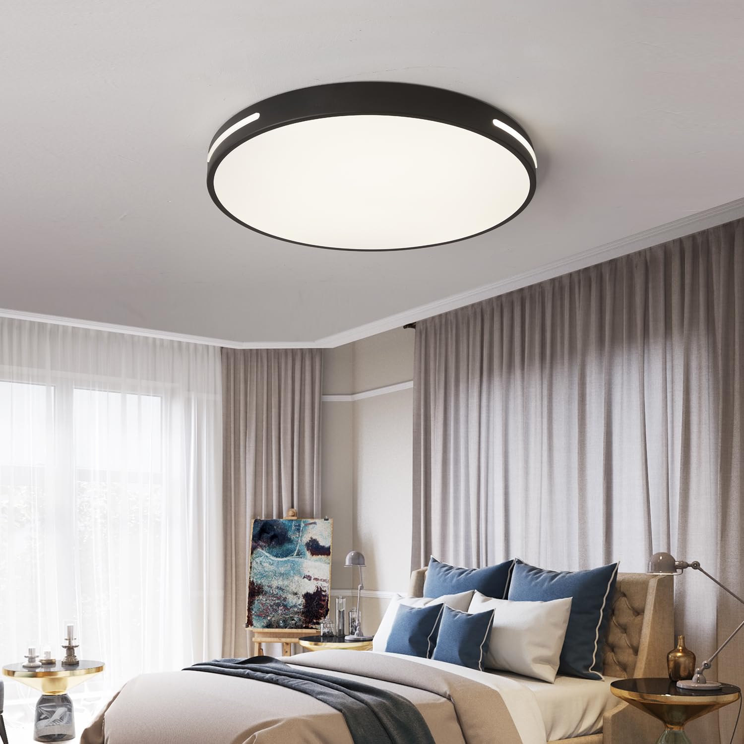 Style home 96W LED Deckenleuchte dimmbar mit Fernbedienung Ø50x5cm Schwarz | 3000-6000K,Rund Flach LED Deckenlampe Modern Lampe für Wohnzimmer Schlafzimmer Büro Küche Diele