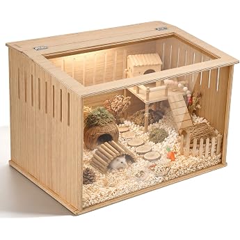 Wooden Hamster Cage 60 x 40 x 40 cm Large Rodent Cage with Folding Lid