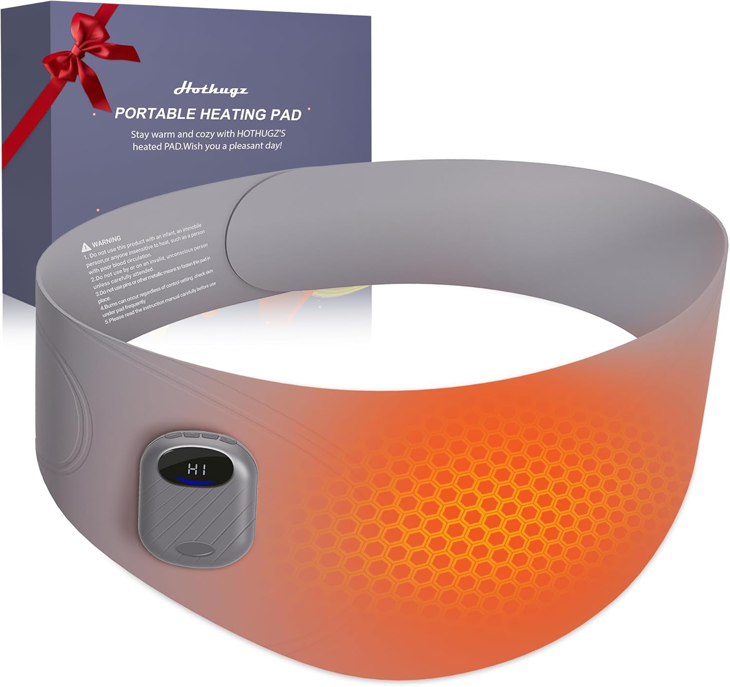 Portable Heating Pad for Period Cramps Relief, Cordless Wearable Menstrual Belt with Heat & Vibration Massage, Rechargeable Abdominal Warmer for Back Pain, Gift for Mom (Light Grey)