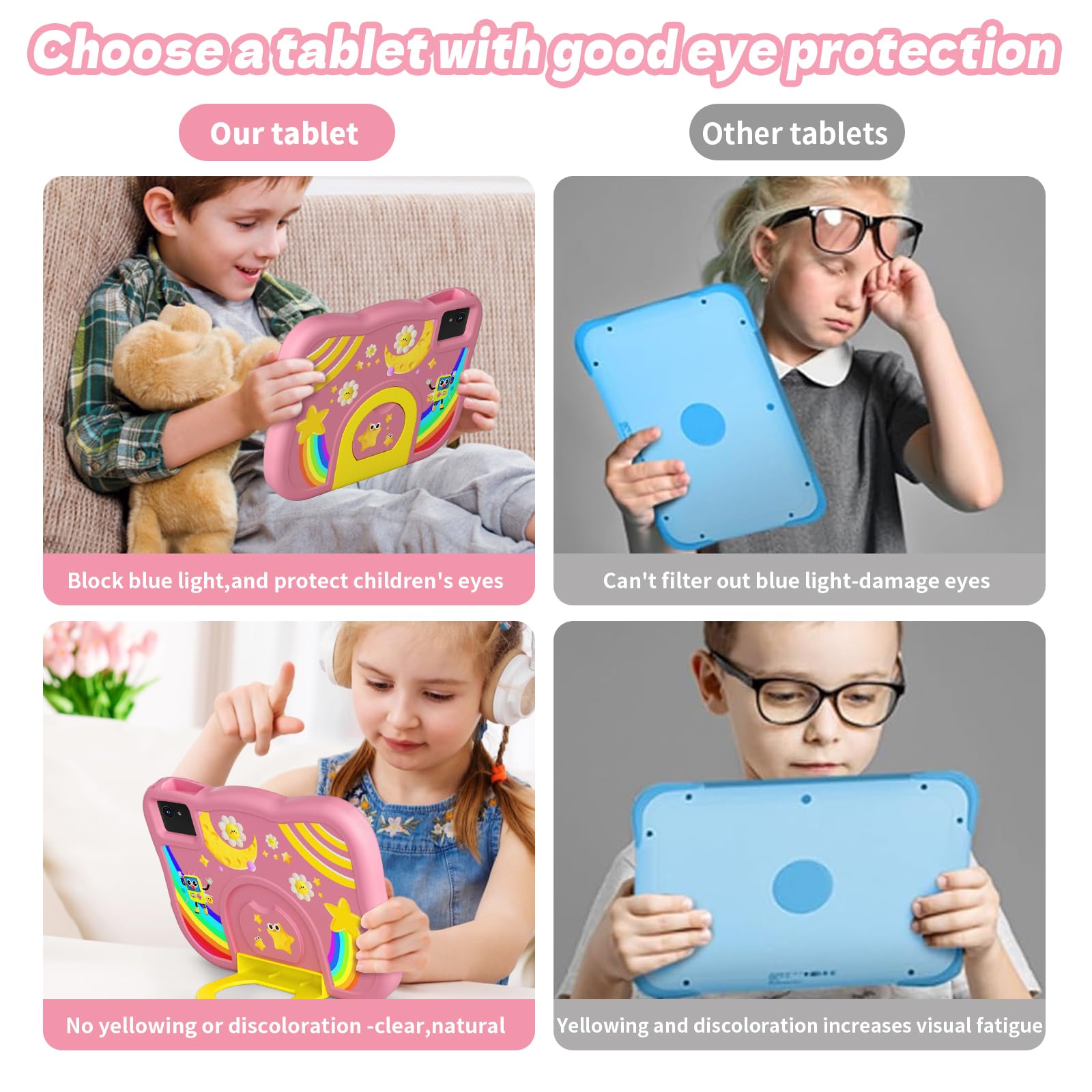 Tablet per bambini 10 pollici Android 14 tablet per bambini con octa-core, 6000 mAh, 10GB RAM + 64GB ROM, doppia fotocamera, WiFi, BT5.2, controllo parentale, bambini Tablet di apprendimento bambini
