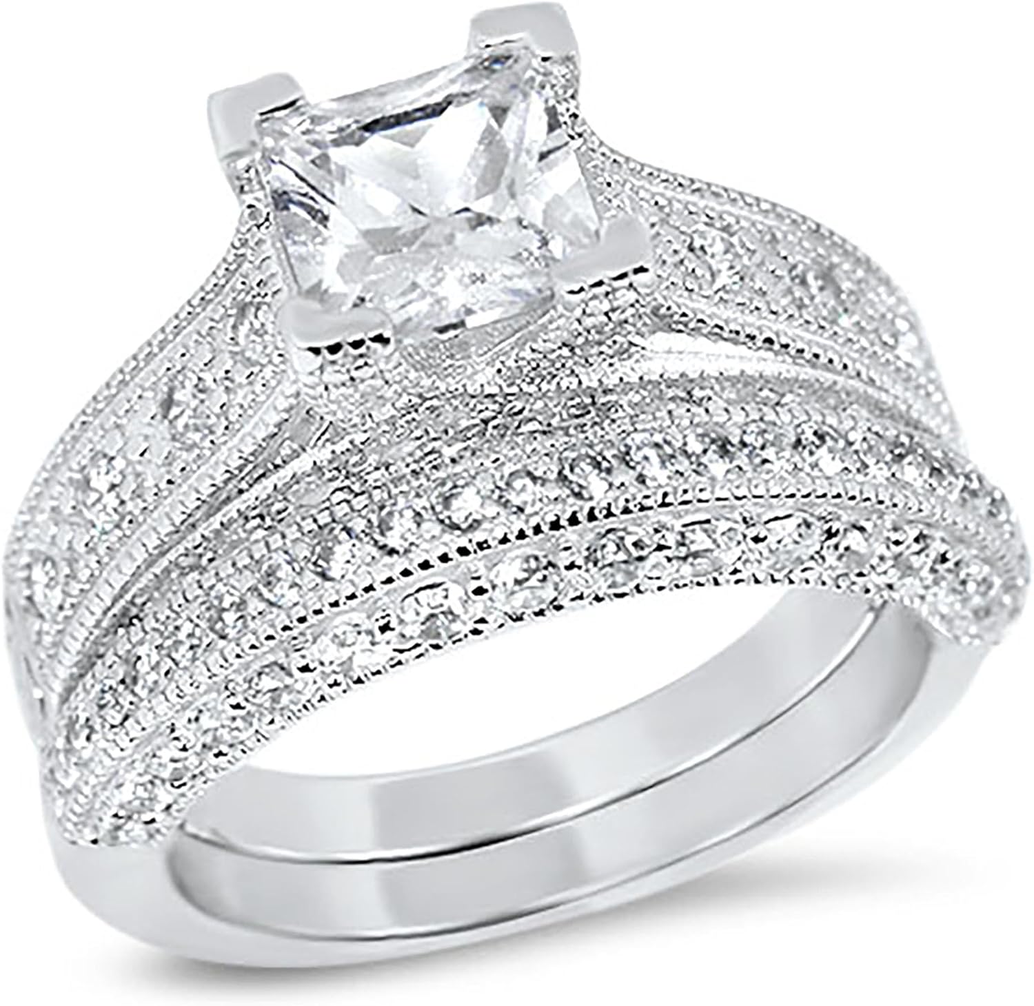 His Hers TRIO Sterling Silver Wedding Ring Set 3 PCS Matching Wedding Bands Him Her Bride Groom Couples