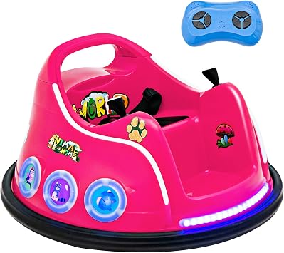 Costzon Bumper Car for Kids, 12V Electric Ride on Bumper W/Remote Control, 360 Degree Spin, Flashing Lights, Built-in Music & Wireless Connection, Pink Bumper Cars for Girls Toddlers 3-8 Gift