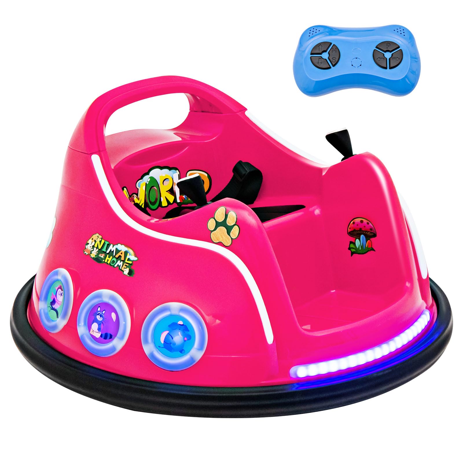 Costzon Bumper Car for Kids, 12V Electric Ride on Bumper W/Remote Control, 360 Degree Spin, Flashing Lights, Built-in Music & Wireless Connection, Pink Bumper Cars for Girls Toddlers 3-8 Gift
