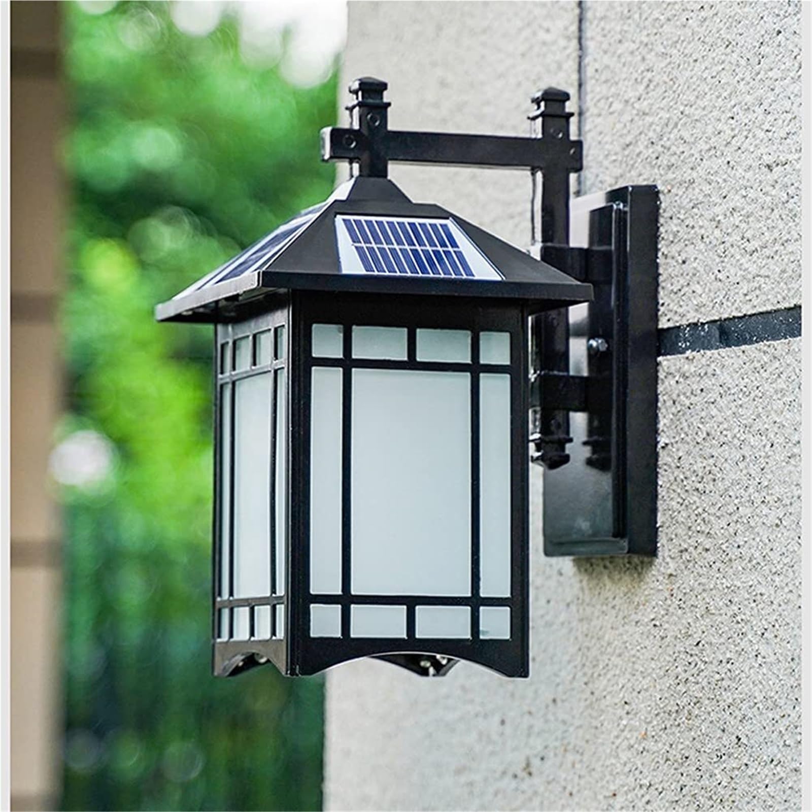 Solarna latarnia ścienna, nowoczesna, czarna, zewnętrzna lampa solarna z czujnikiem zmierzchu do świtu, bezprzewodowa, wodoodporna, zewnętrzna, na werandę, taras, ogród, garaż, oświetlenie drzwi