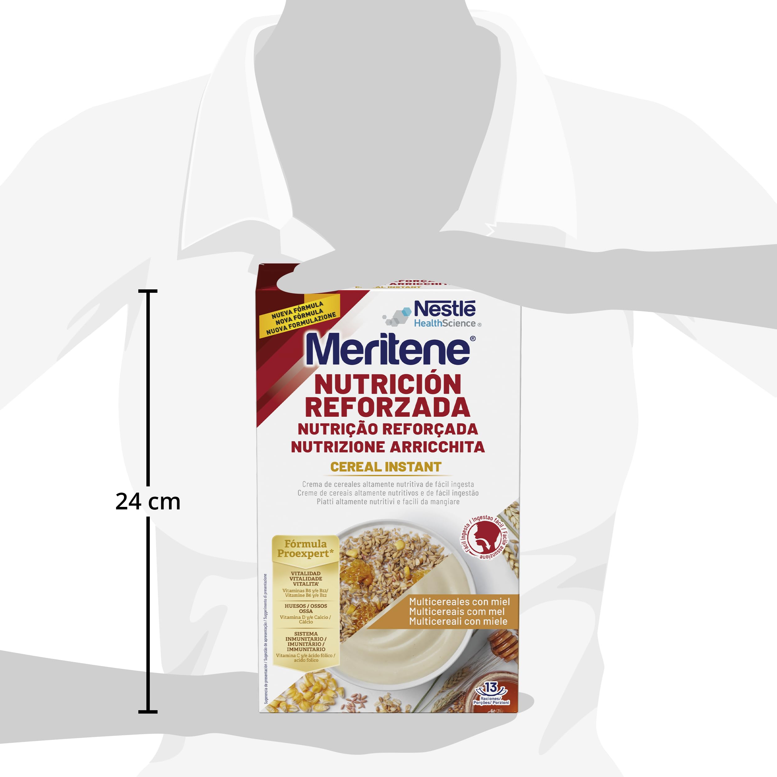 Meritene, Cereales Instantáneos en Polvo para Papilla, Sabor Miel, Nutrición Reforzada para la Alimentacion de Adultos con Disfagia y Dificultades para Masticar, 1 Sobre 520 Gr