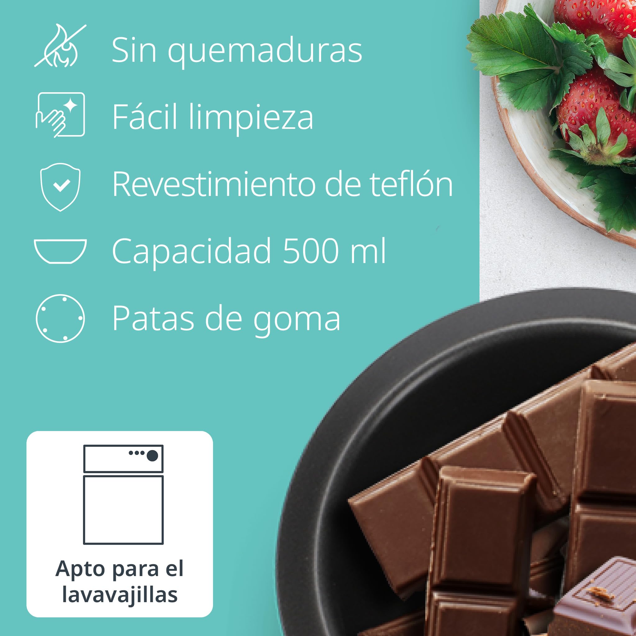 ADE Fondue eléctrica de chocolate con 2 niveles de temperatura | Fuente de chocolate con 8 tenedores | Chocolatera con recipiente extraíble con revestimiento de teflón | capacidad de 500 ml