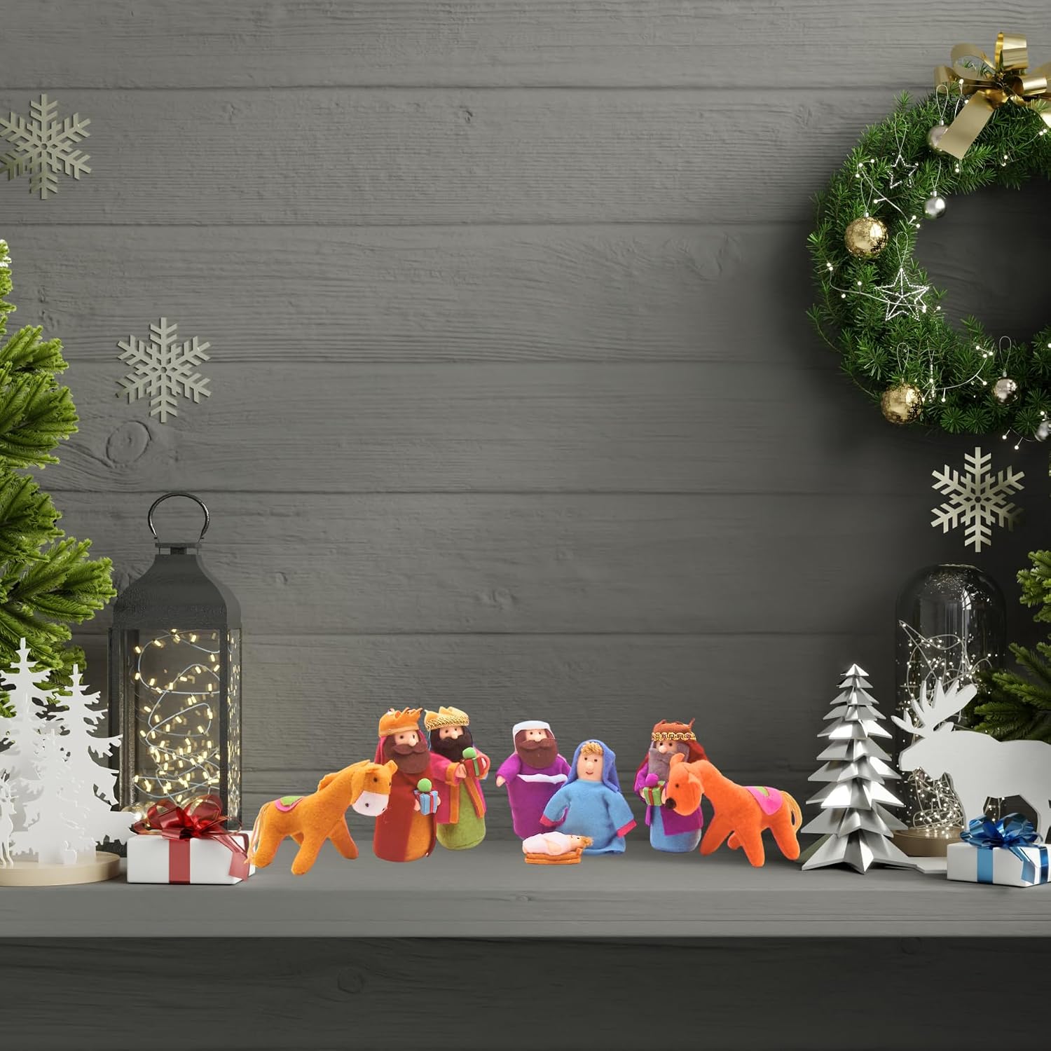 Wowser Religious Christmas Decoration- Charming Nativity Scene with Playful Figurines, Freestanding Seasonal Decor, 6 Inches