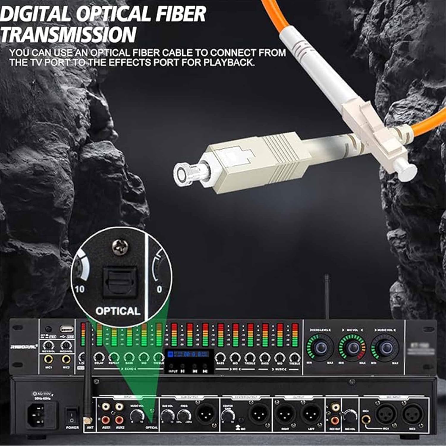 Ecualizador de audio digital, preamplificador profesional con interfaz de micrófono de 5 canales, antiaullidos con un solo clic, ajustes de micrófono/música/reverberación independientes para eventos