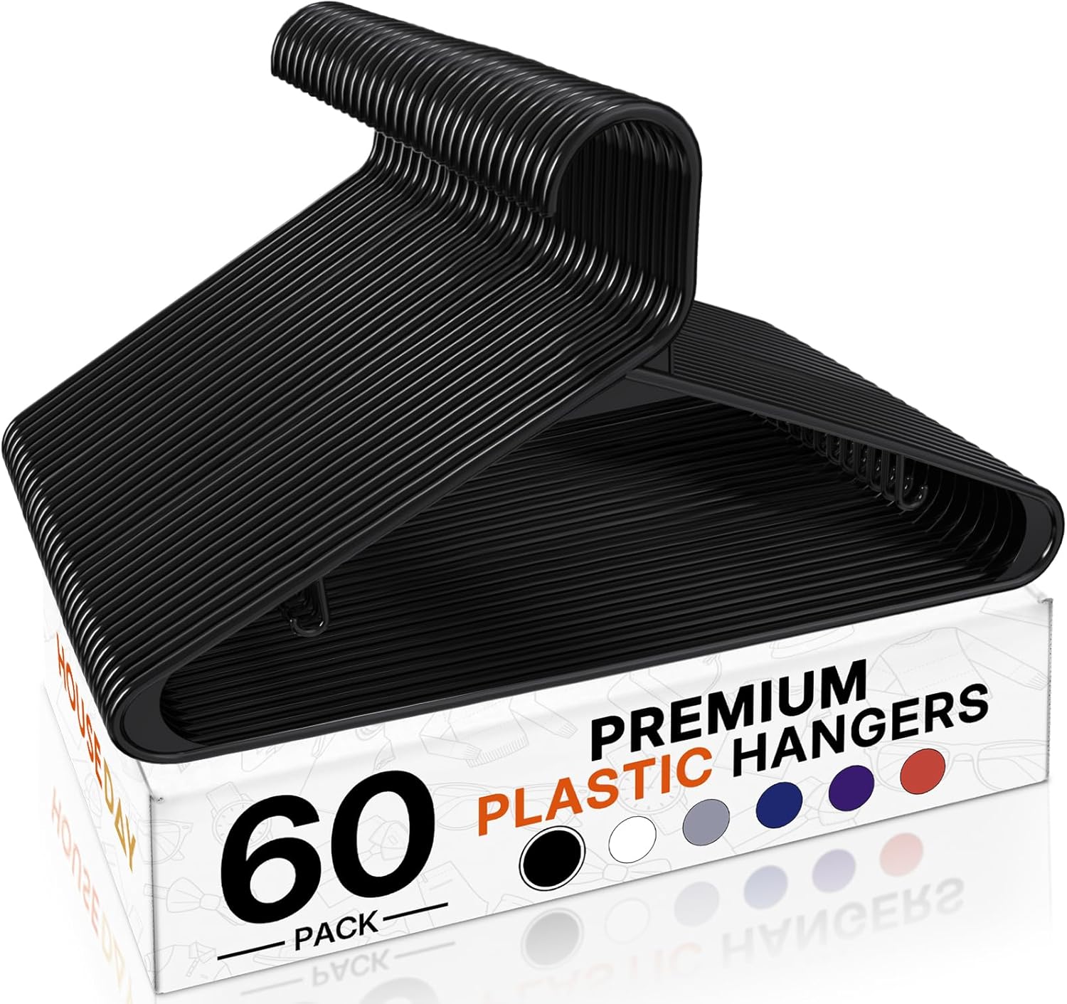 HOUSE DAY Black Plastic Hangers 60 Pack, Clothes Hangers with Non Slip Hooks, Durable & Space Saving Coat Hanger, Light-Weight Clothing Hanger, Perfect Closet Organizer for Everyday Use