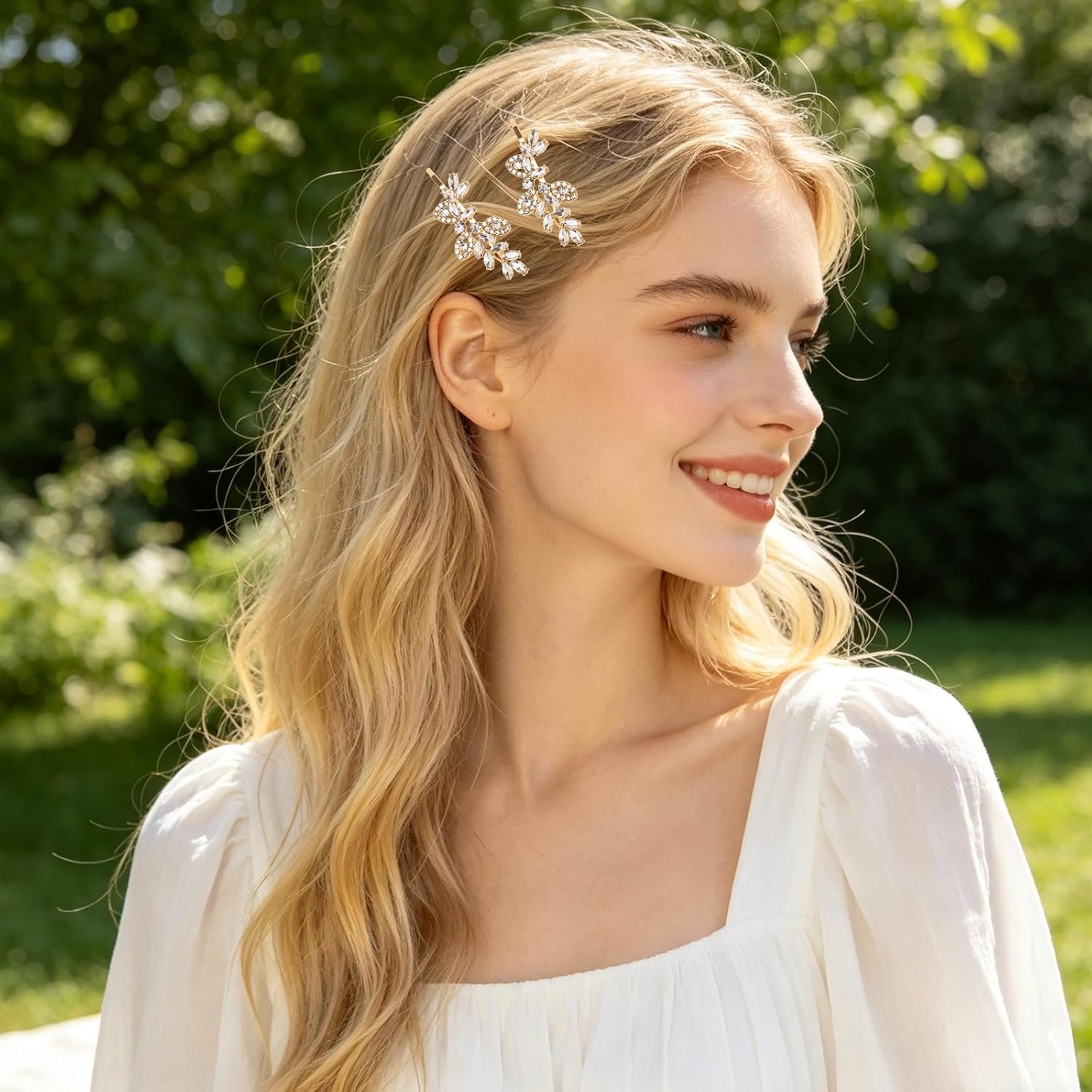 Fumwase 4Pieces Rhinestone Hair Clips Wedding Hair Pins Leaf Crystal Side Hairpin Bridal Barrette Accessories for Women (Gold)