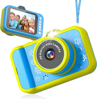 Usteetic Kids Camera 48MP 1080P HD Dual Lens with 3.5" Big Screen, 10X Zoom, Selfie Video, 32GB Card - Gift for Boys Girls 3-12 (Blue)