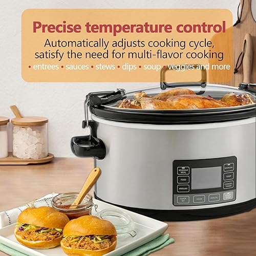 Miniatura 2 de Olla de cocción lenta programable de 7 cuartos de galón, para tamaño familiar de 6 a 8 personas, para asados de 6 a 8 libras, pavo, entradas,
