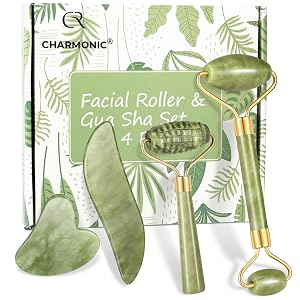 4-pcs Jade Roller Gua Sha Set Facial Roller Massager with Gua Sha Scraping Tool Jade Stone Massager for
