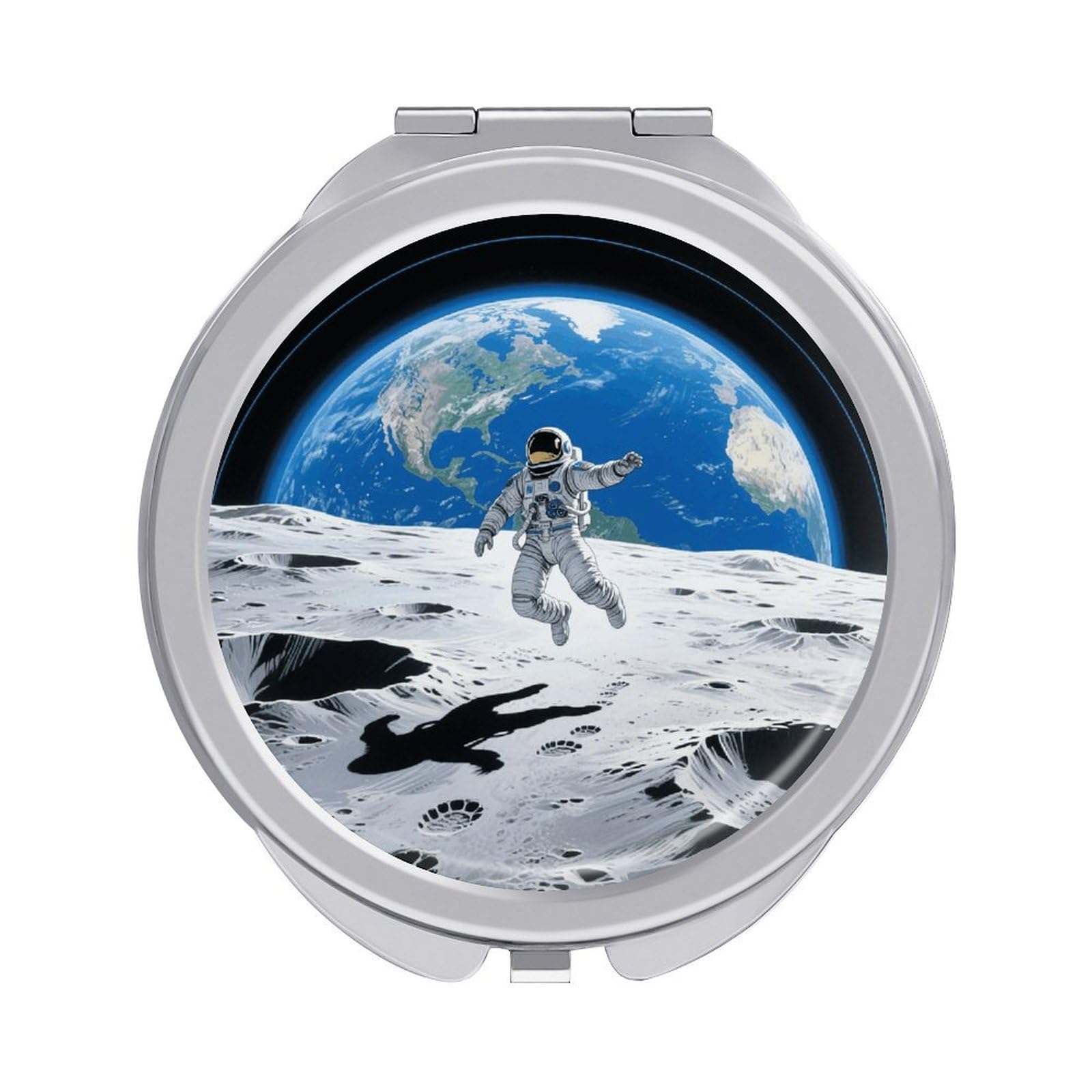 FodPand Compact Hand Mirror with 1x/2x Magnifying Round Travel Makeup Mirror Mini Foldable Astronaut Moon Jump Cosmetic Mirrors Travel Essentials Gift for Women Girl Portable for Pocket Purse -Silver