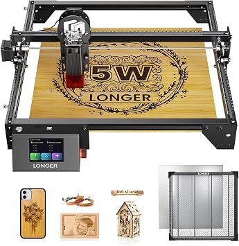 LONGER Ray5 5W Laser Engraver with 17.3"x 17.3" Honeycomb Working Bed, 3.5 Color Touch Screen, App Offline Control, DIY Engraver Tool for Glass/Wood/Acrylic,Engraving Area 15.74"x15.74"