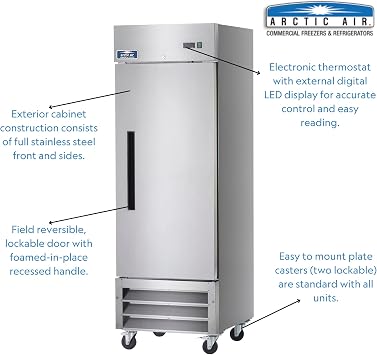 Arctic Air AF23 26 3/4 One Section Single Solid Door Reach-In Freezer, 23 Cubic Feet, Stainless Steel, NSF