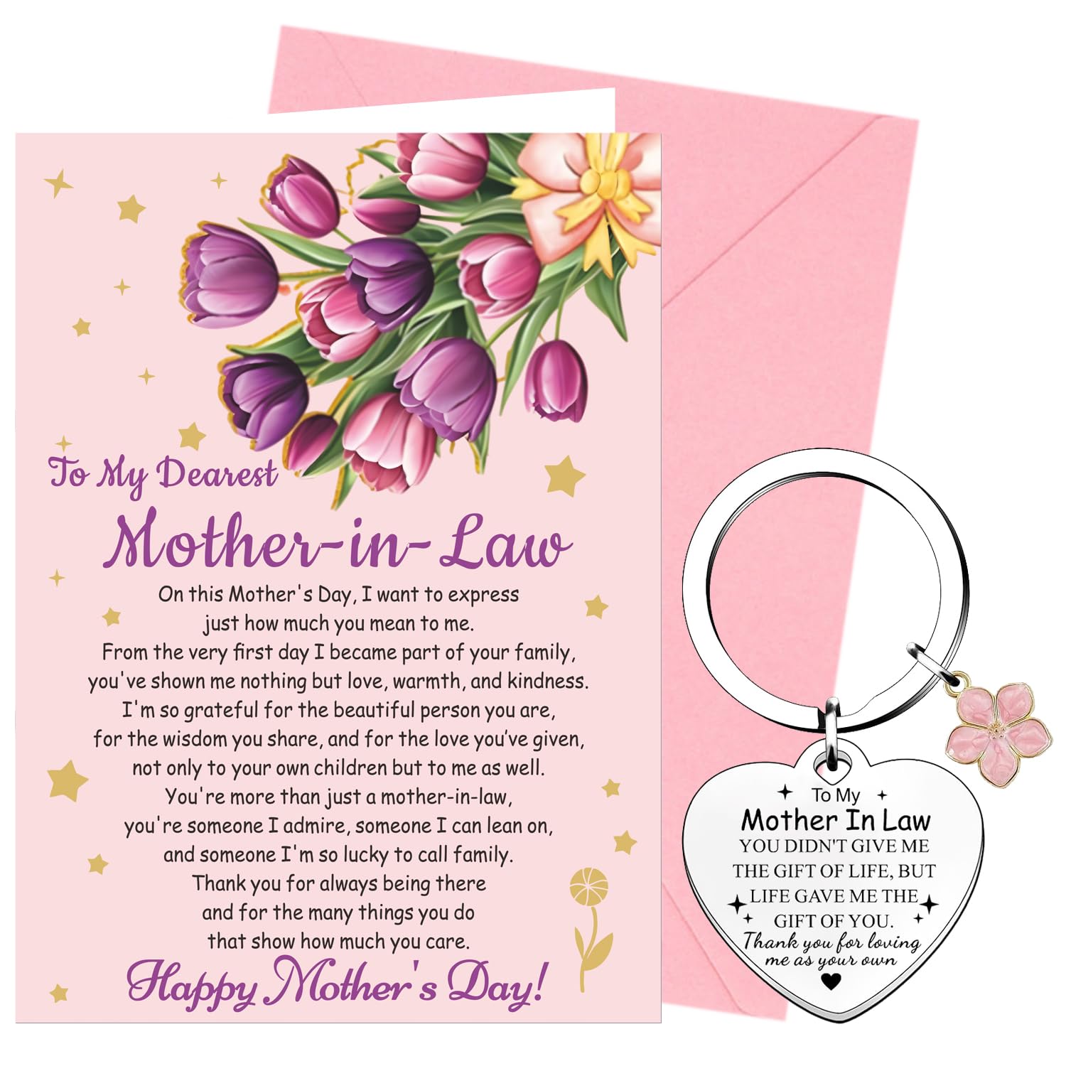 XINDY Mother in Law Mothers Day Card, Happy Mothers Day Card Keyring Mother in Law Mother's Day Gifts form Son and Daughter-in-Law with Envelope