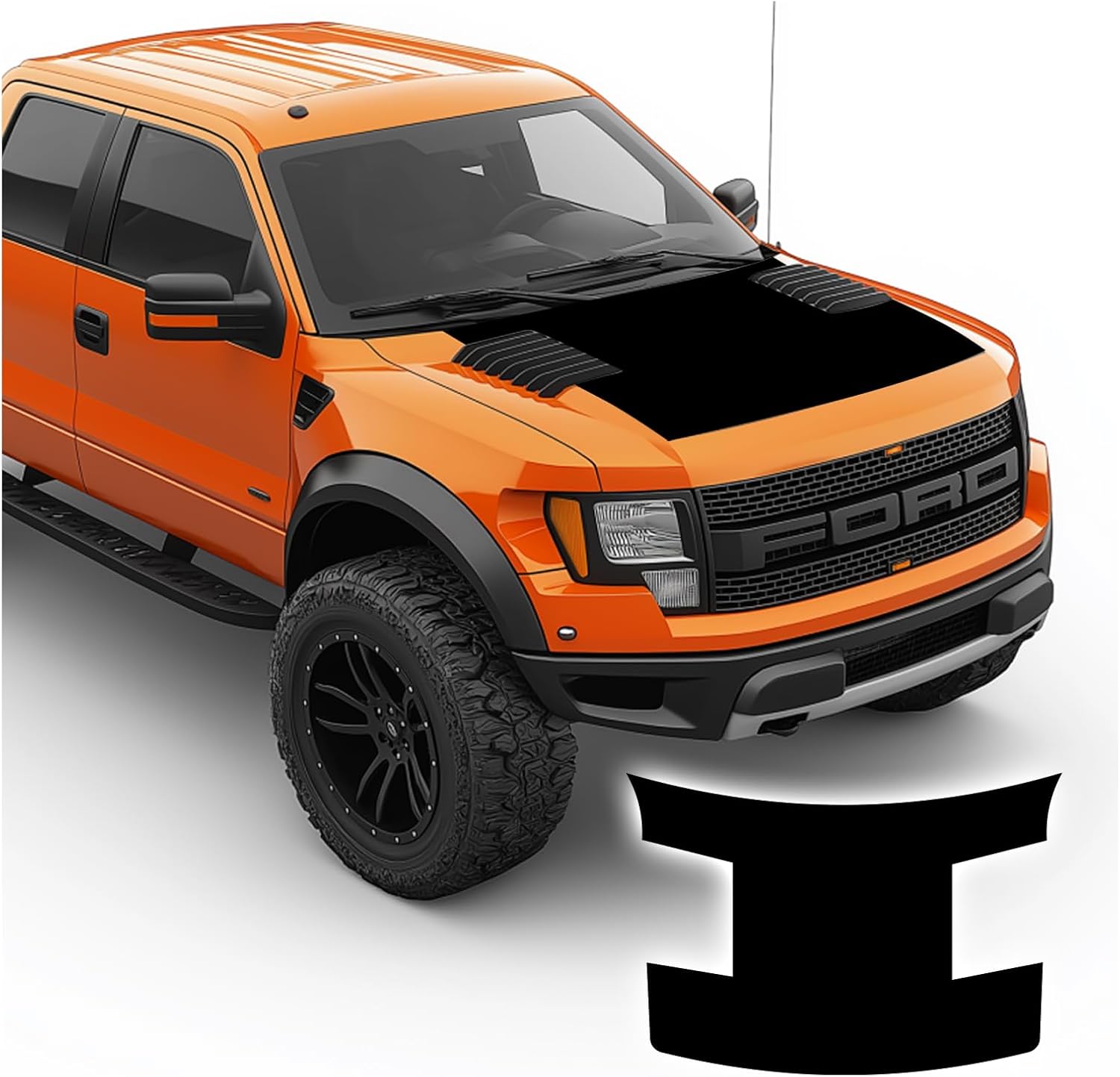 BENINI DESIGNSTUDIO - Matte Black Hood Blackout Graphics Vinyl Stripe Decal 1 - Compatible with Ford Raptor 2004-2014 (Gloss Black)