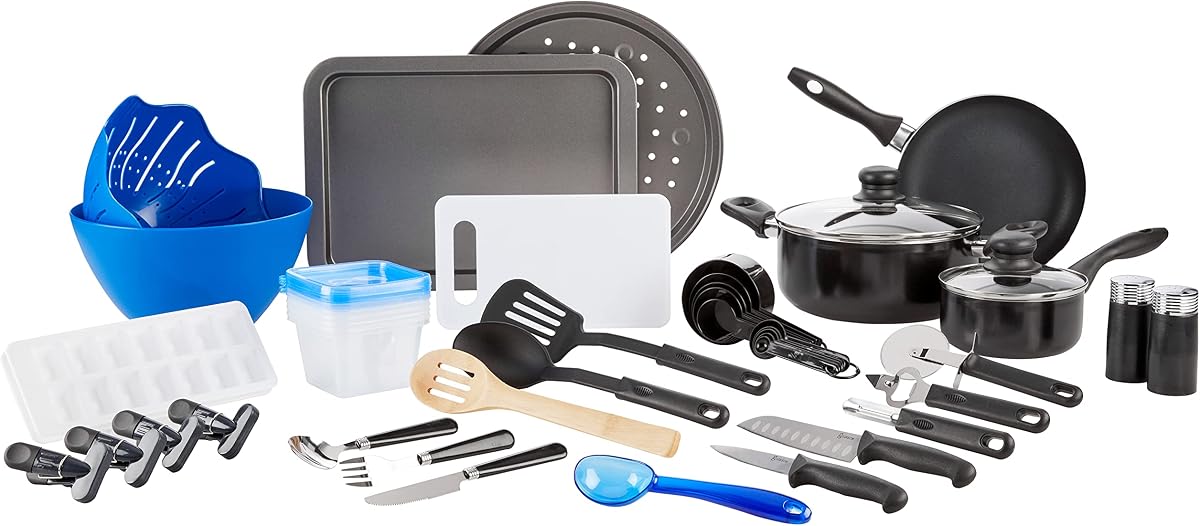 Juego de utensilios de cocina de aluminio antiadherente Gibson Home Back to Basics, 59 piezas, negro