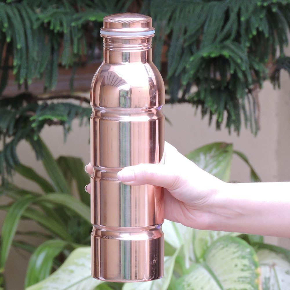 Seamless Pure Copper Water Bottle UNLINED, UNCOATED and LACQURE FREE for Ayurvedic Health Benefits, 1000 Ml (33.81 Fl Oz)
