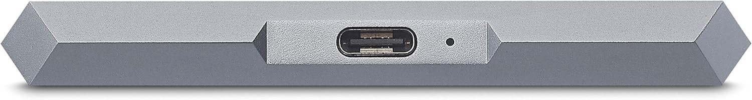 Close-up of the USB-C port on the LaCie Mobile Drive.