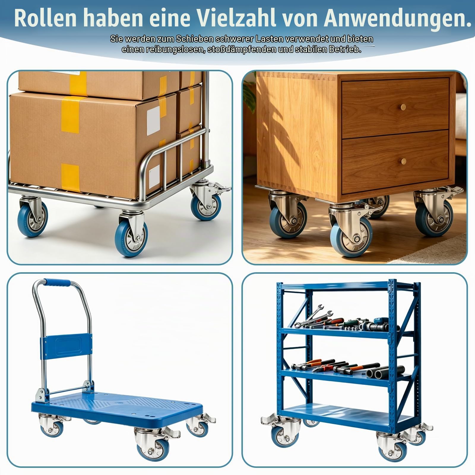 4 Stück Edelstahl 304 Schwerlastrollen Mit Bremse 100mm 4 Zoll Bis 800 kg Korrosionsbeständige Industrierollen Blau Lenkrollen Transportrollen Möbelrollen Leise Rollen Mit 2 Schraubenarten