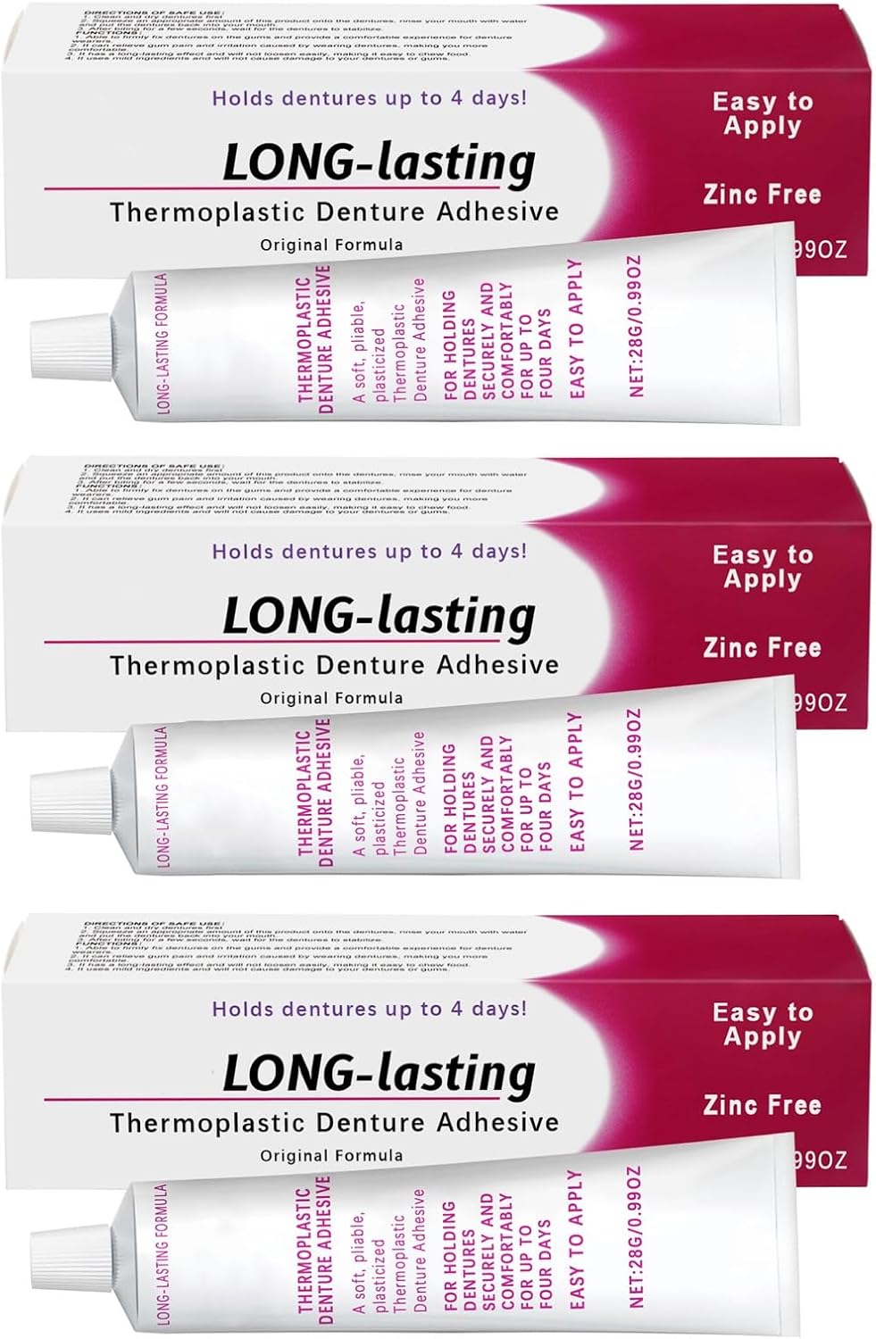 Thermoplastic-Denture Adhesive Lasting Super Hold Denture-Adhesive Cream for Refitting Tightening-Dentures 3pcs