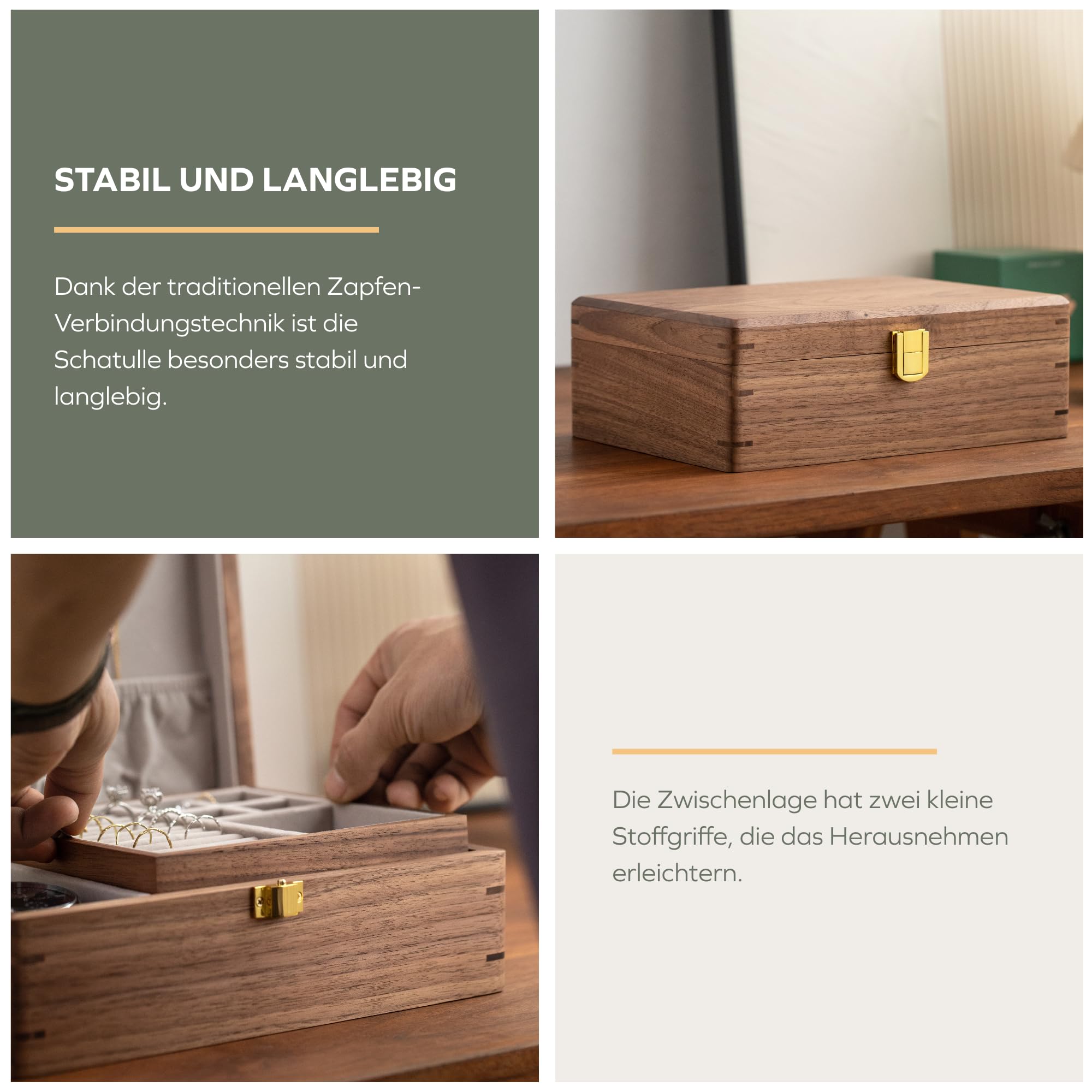Sieradenkistje met 4 niveaus, houten juwelendoos, stofdichte sieradenopslag, fluwelen voering, sieradenkistje met 3 laden en spiegel, origineel hout