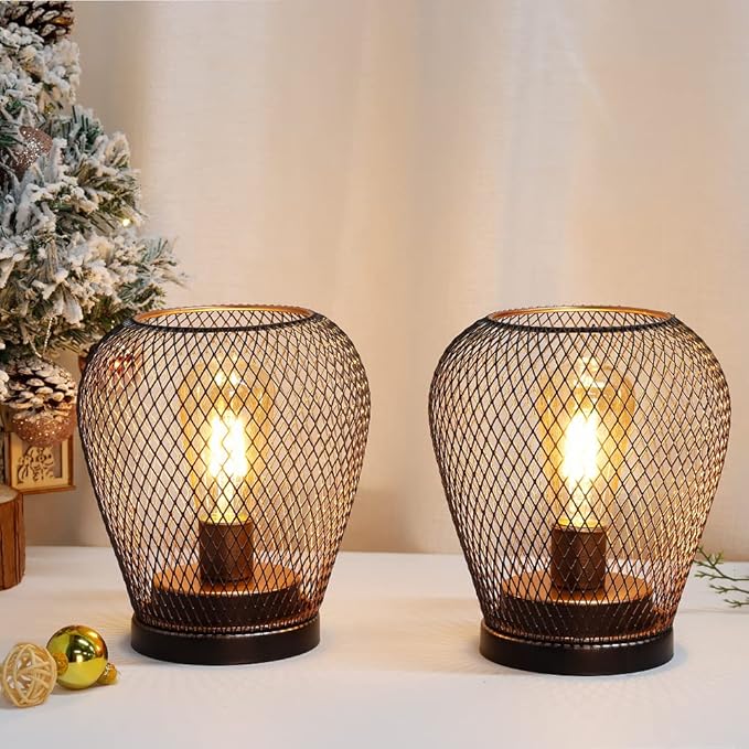 JHY DESIGN Table Lamps Battery Operated, 17cm High Bedside Lamps Cage