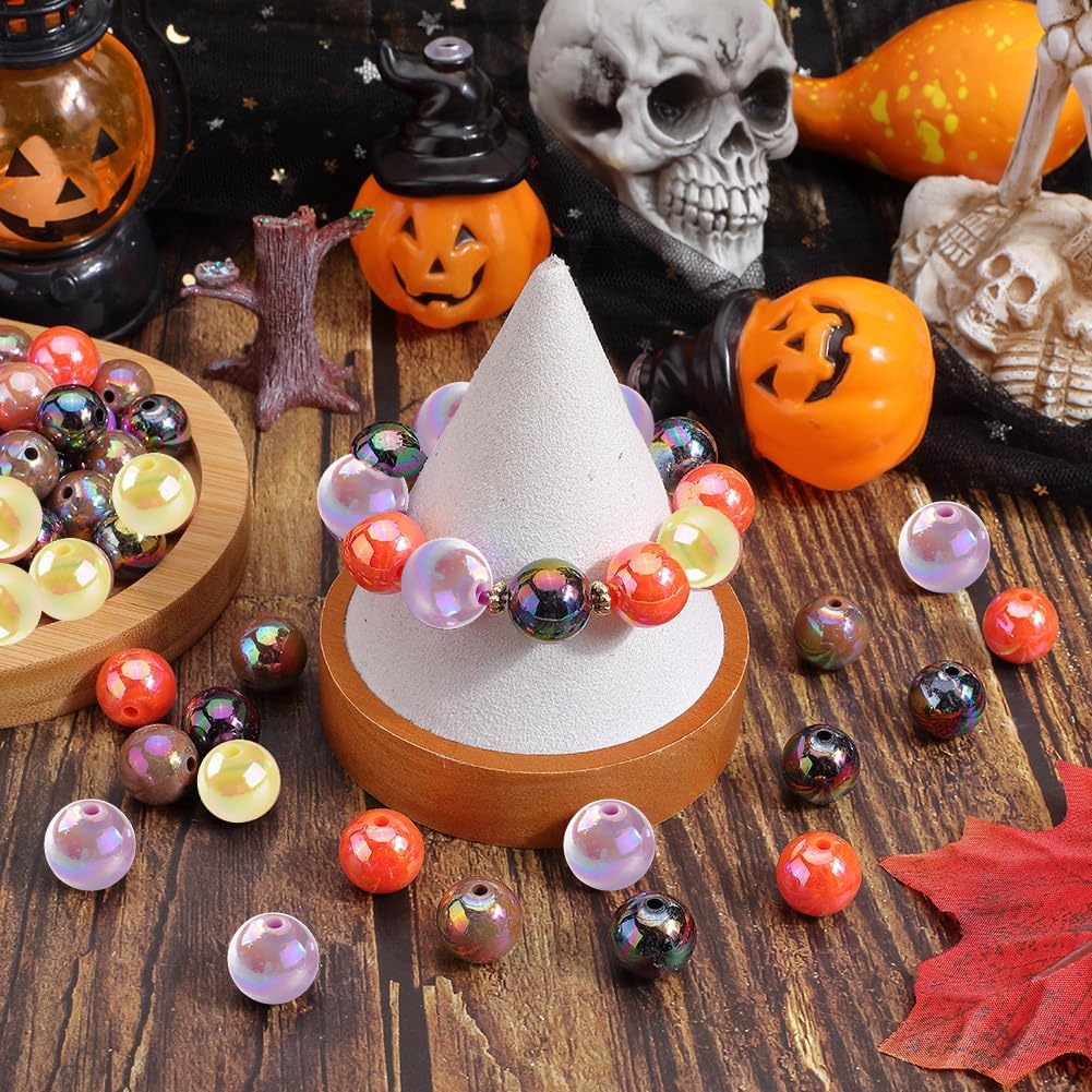 100Pcs 5 Colors 16mm Acrylic Beads Bulk Halloween Theme Beads AB Color Opaque Round Beadable Pens Bubblegum Chunk Bead for Jewelry Making Beading Supplies DIY Earrings Bracelet Necklace Craft
