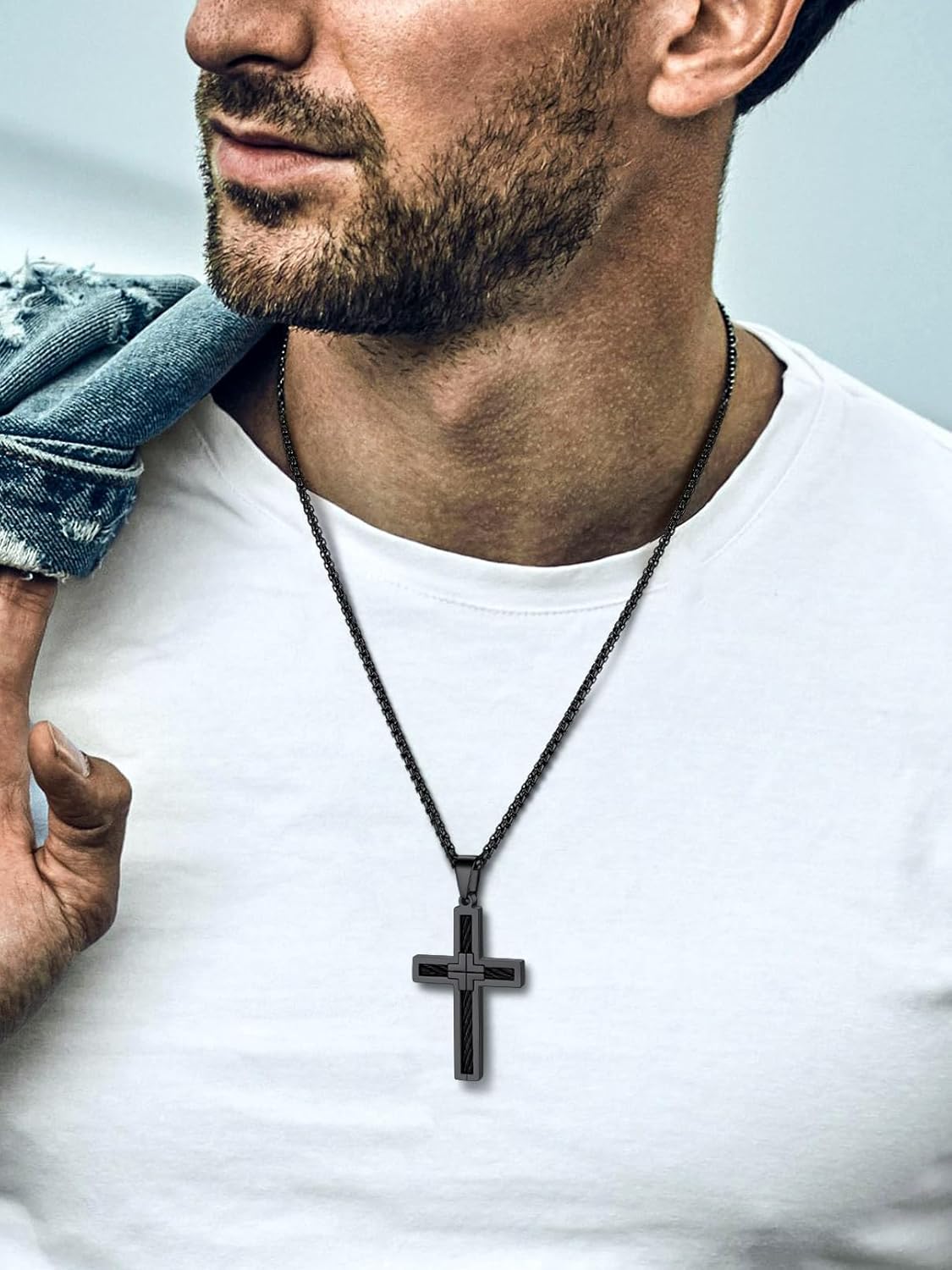 FaithHeart Stainless Steel Cross Necklace for Men, Silver/Black/Gold Cross Chains for Men Religious Amulet Necklaces Christian Gifts for Dad - Image 9