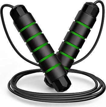AMIFIT Jump Rope, Tangle-Free Rapid Speed Jumping Rope Cable with Ball Bearings for Women, Men, and Kids, Adjustable Steel Jump Rope Workout with Foam Handles for Fitness, Home Exercise & Slim Body (Green) - image, photos