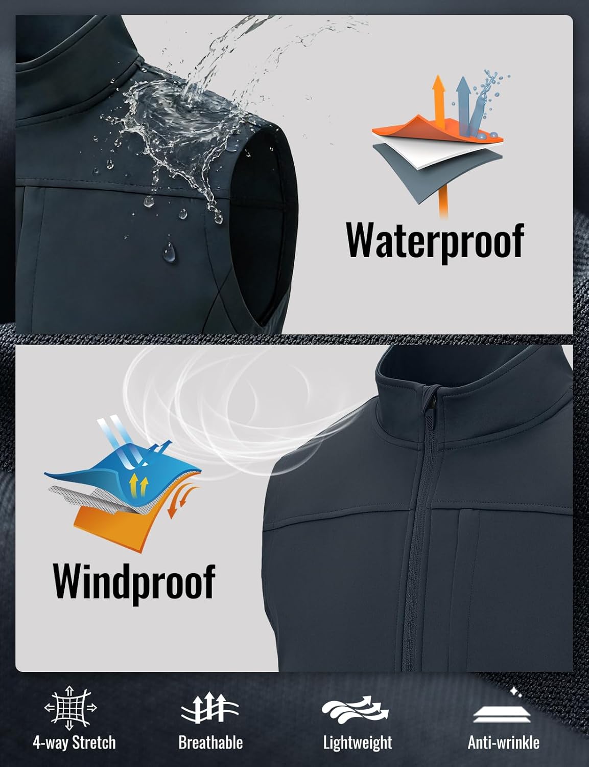 Rdruko Men's Lightweight Softshell Vest Outerwear Water Resistant Windproof Golf Outdoor Hiking Vest