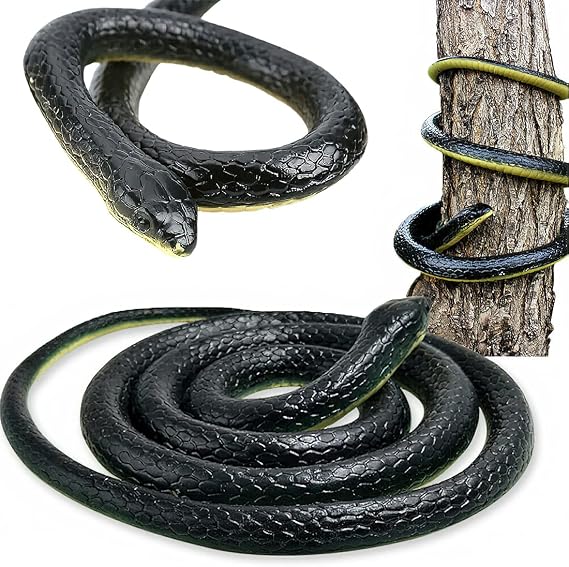 2 PACK Black Fake Snakes, Large Realistic Snake model, Rubber Snake Figure for Halloween Prank Props，April Fool's Day,Scare Friends,Garden Decor