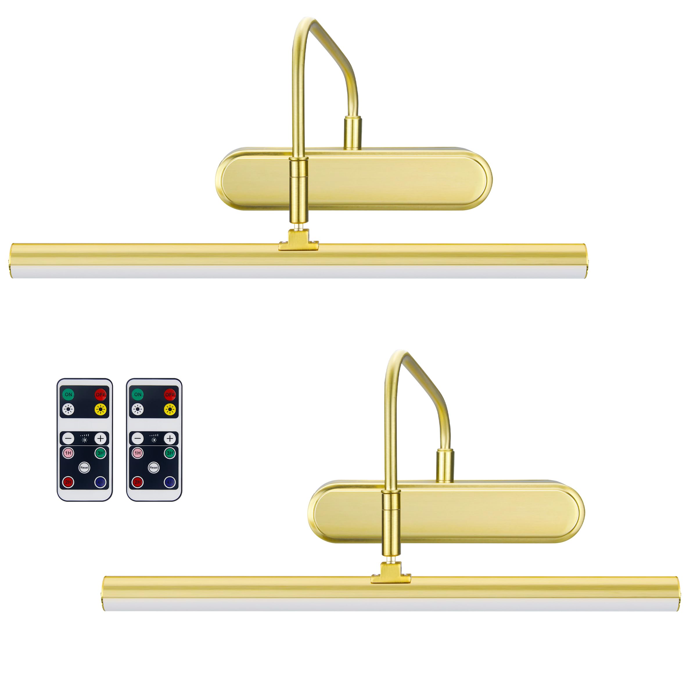 RAIFOOLLY Picture Light,3AA Battery Art Lights for Paintings,2PK Wireless Wall Lighting,Remote Control Accent Light with Timer and Dimmable for Frame,Portrait,Dartboard-Brass