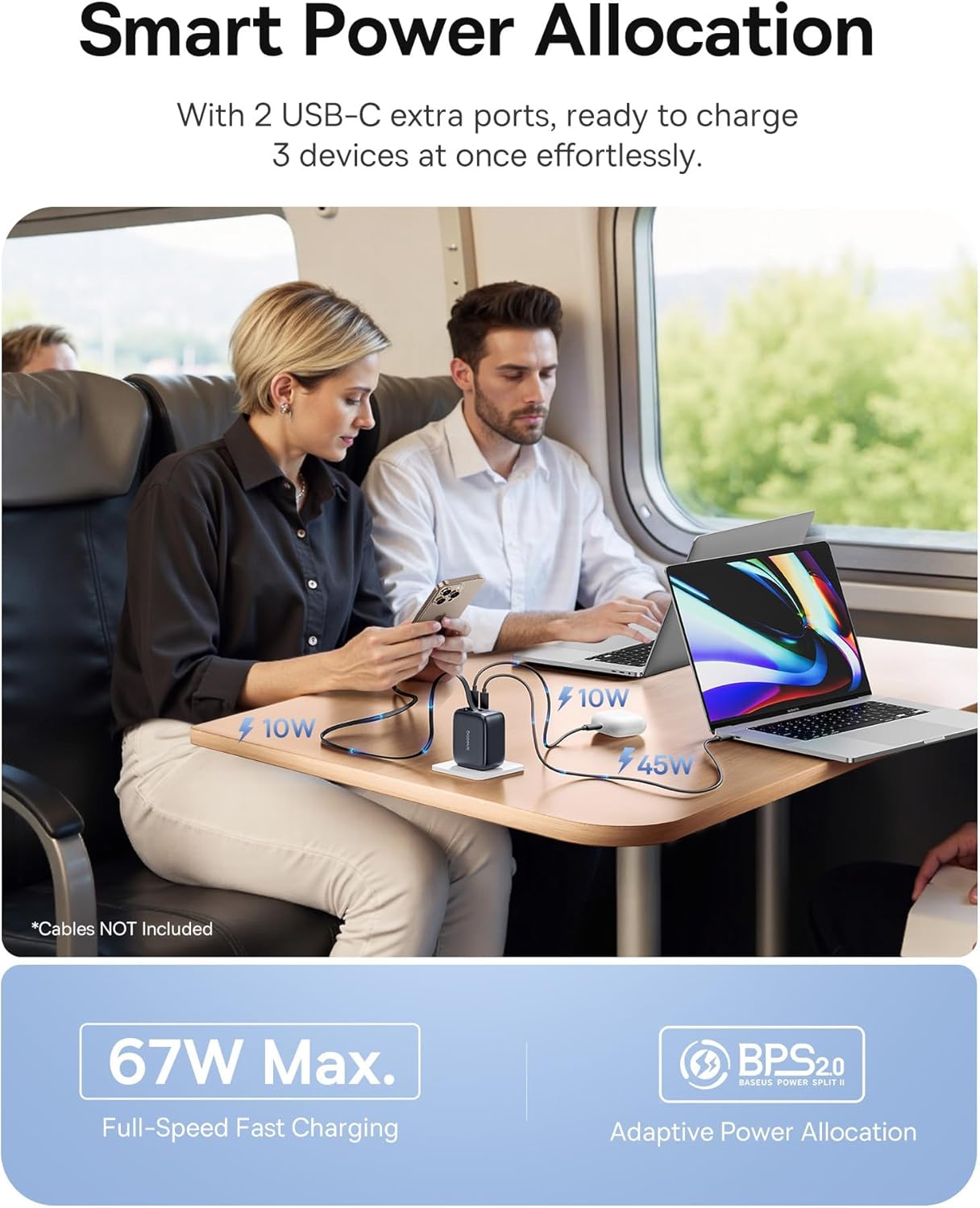 Baseus Enercore 67W oplader tilsluttet flere enheder