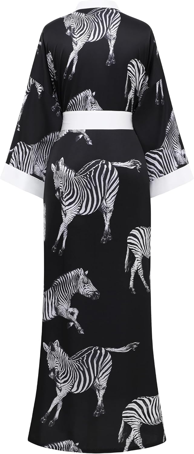PRODESIGN Kimono Robes for Women - Satin Sleepwear Silky Leopard Zebra Nightgown Bathrobe Dressing Gown Blouse Cardigan Robe - Image 3