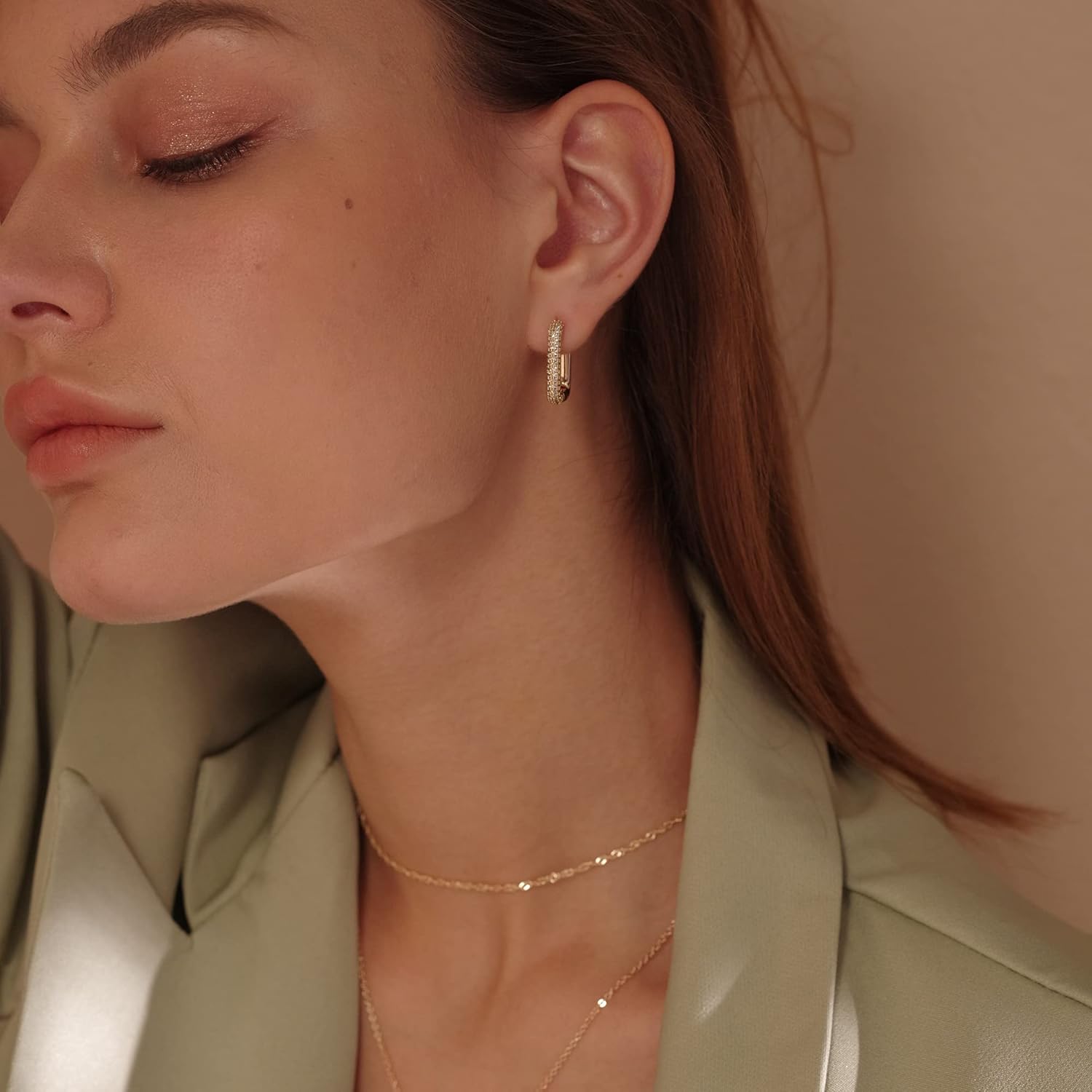 MEVECCO Gold U Shape Huggie Hoop Earrings 18K Gold Plated Dainty Cubic Zirconia Oval Huggie Earring for Women Cute minimalist Fashion Hoops Sleeper Earrings Jewelry - Image 4