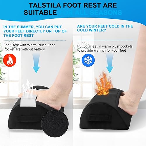 Miniatura 5 de TALSTILA Reposapiés para debajo del escritorio en el trabajo, reposapiés con bolsillos cálidos y de felpa, taburete ergonómico de espuma, reposapiés