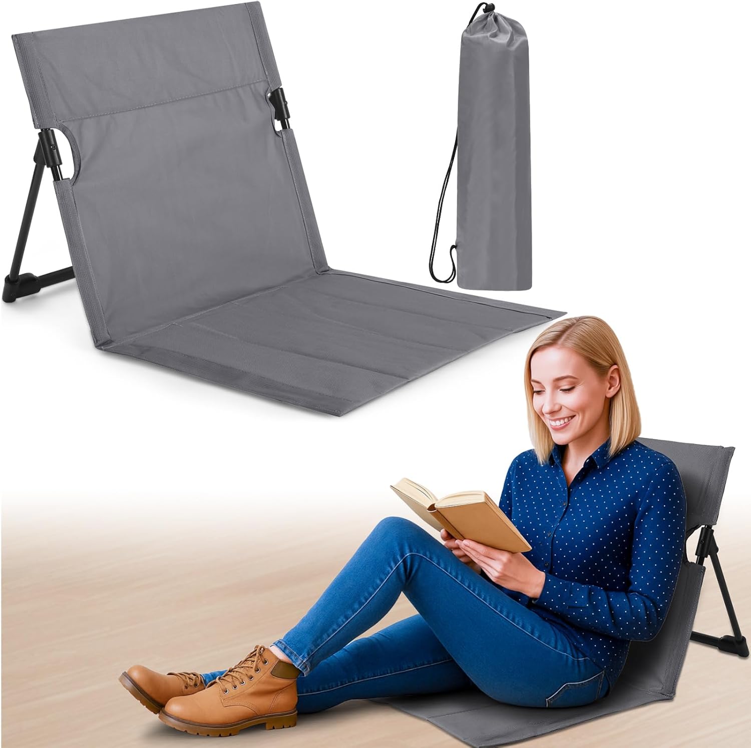 Jetec Foldable Floor Backrest Chair Portable Camping Chair with Storage Bag Light Weight Lazy Seat for Indoor Outdoor Bed Ground Park Lawn Concerts Beach Hiking