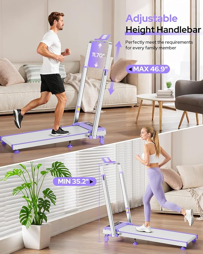 Caminadora Eléctrica Plegable con Inclinación 12% y Barra Ajustable Color Morado miniatura 4