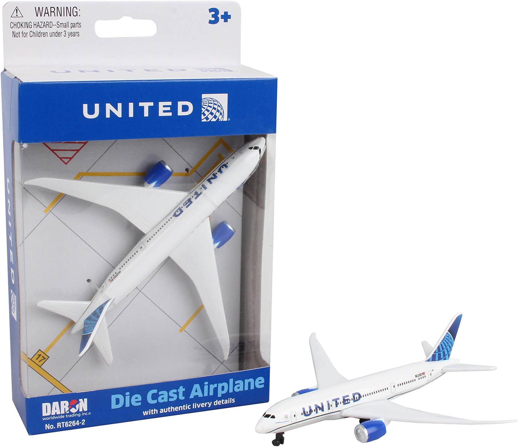 Daron Die Cast United 747 Plane, White, 3 years and up