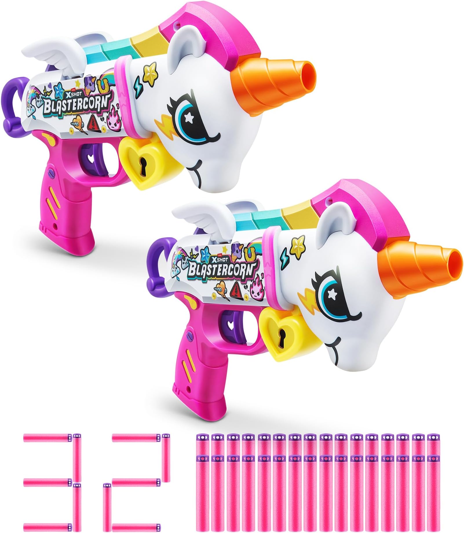 XShot Blastercorn, Unicorn Blaster (2 Blasters, 32 Darts) With Air Pocket Technology and Dart Storage - Outdoor Toy for Boys and Girls, Teens and Adults, Brown Box