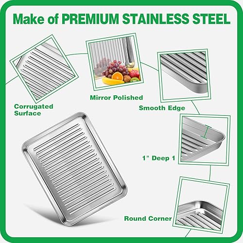 Miniatura 3 de CEKEE Bandeja de 2 cuartos de hoja, de acero inoxidable de grado comercial, para hornear, bandejas para hornear para horno, fácil de limpiar y apta