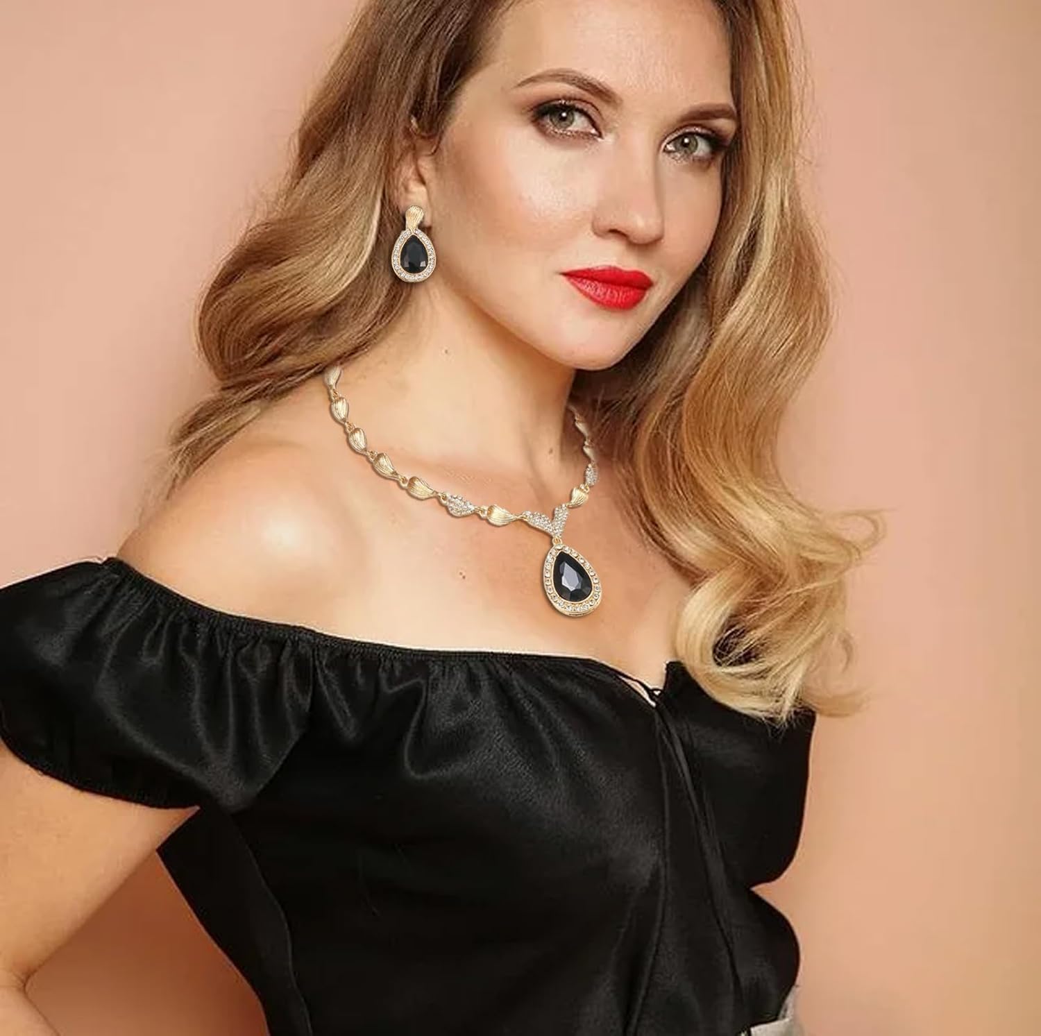 FUNOJOY Womens Luxury Africa Dubai 18k Gold Plated Jewelry Sets Wedding Rhinestone Crystal Bib Statement Necklace Earrings Set for Brides Party Prom - Image 3