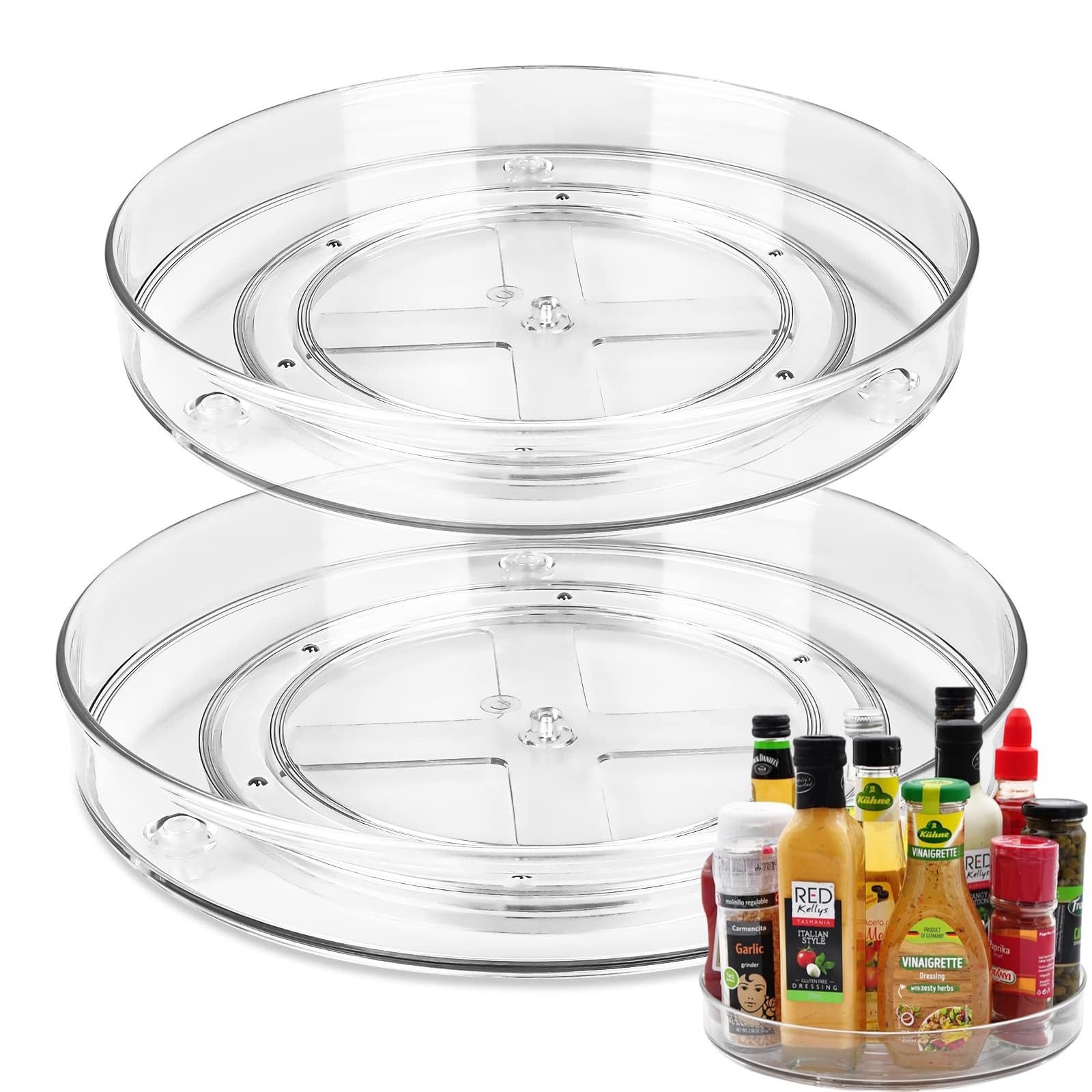 Eidoct Transparent 2 Pack Lazy Susan Turntable Cupboard Organiser(27Cm+23.5Cm), Rotating Cupboard Organizers For Cabinet Fridge Turntable Organisers Rotating Spice Racks For Kitchen,Rack For Kitchen Storage