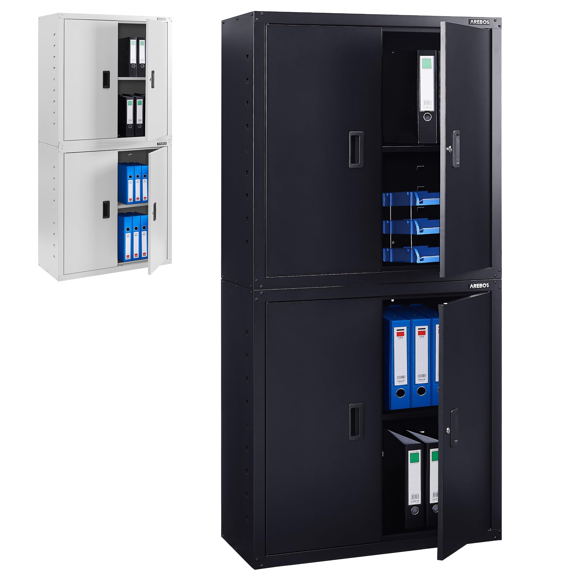 Arebos Aktenschrank Büroschrank Schwarz 180x40x90 cm 4 Türen höhenverstellbare Einlegeböden Zylinderschloss